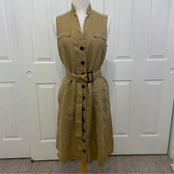 Sleeveless Tailored, Belted Linen Midi Dress, Classy + Sophisticated - Picture 6 of 9